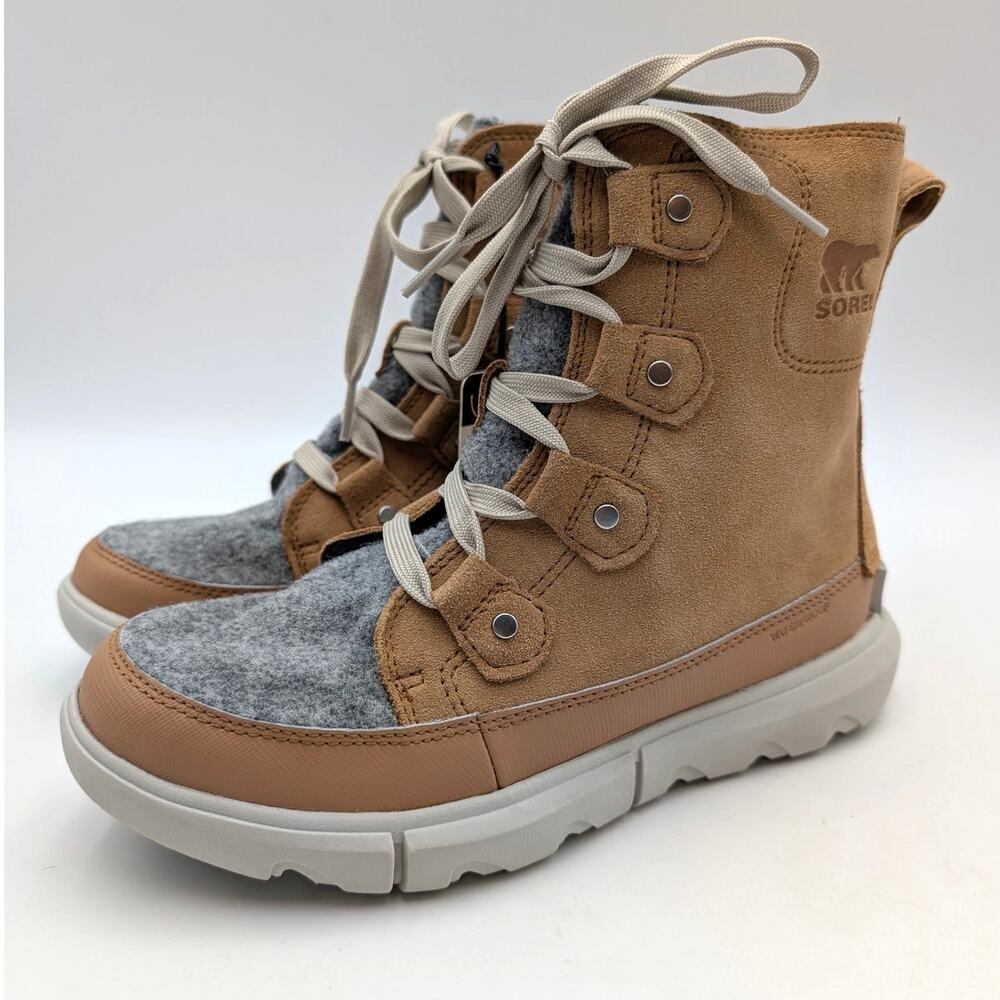 Sorel Explorer II Joan Waterproof Boots Women's Tawny Buff/Moonstone Sz US7 EU38
